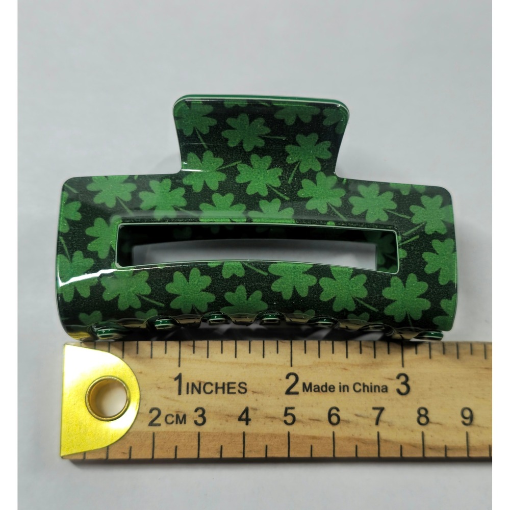 St Patricks Day Shamrock Green Glitter Claw Clip Irish Clover Hair Accessory